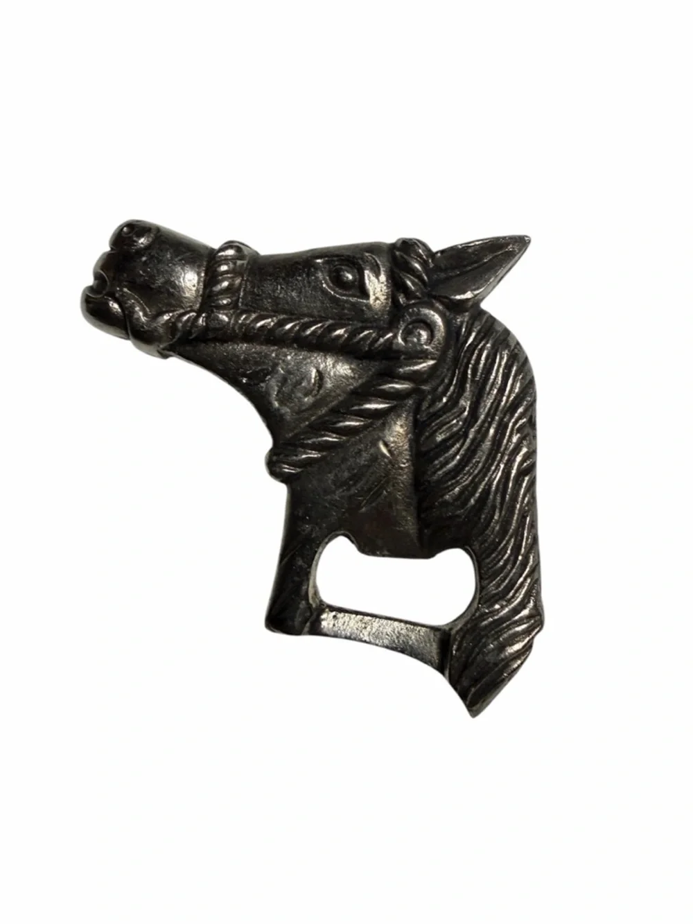 Vintage Horse Head‎ Bottle Opener Silver Metal Equestrian Western Barware